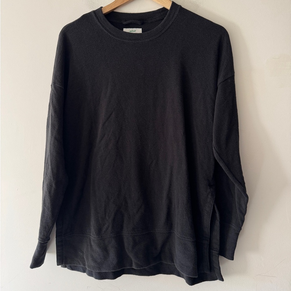 Aerie Black Knit Crewneck Long Sleeve Oversized